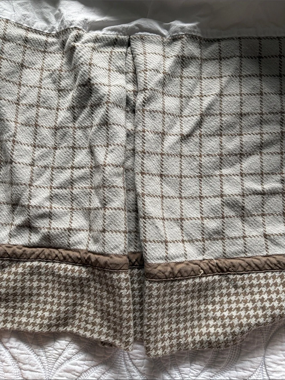 Restoration Hardware Brown and Blue Houndstooth Pillow Shams and bed skirt
